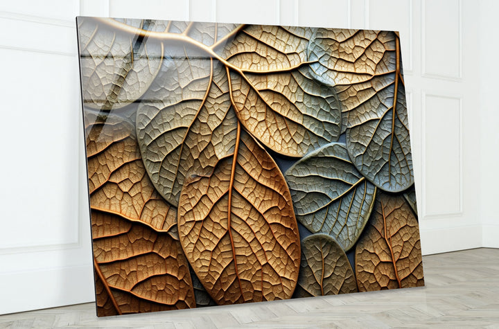 Golden Autumn Leaves Wall Art – Textured Nature Glass Decor