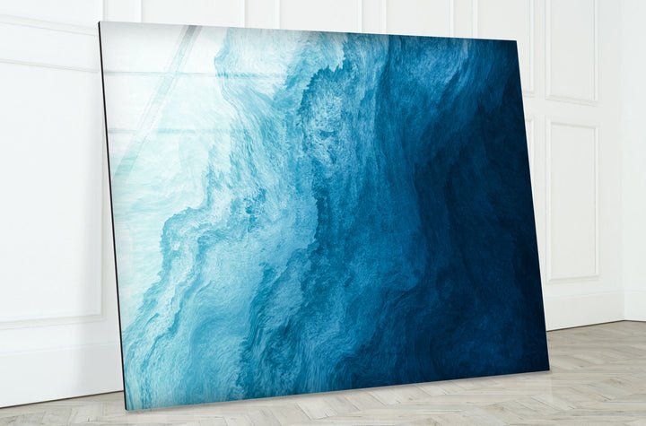 Ocean Blue Abstract Wall Art – Fluid Wave-Inspired Glass Print