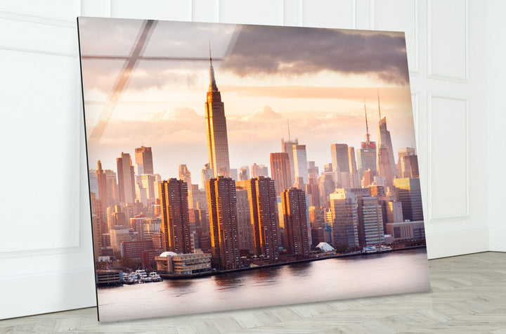 Glaswandkunst des Empire State Buildings – Atemberaubende Skyline von NYC bei Sonnenuntergang