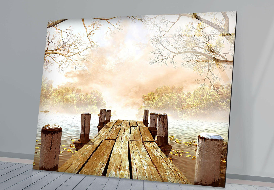 Tranquil Pier at Dawn – A Stunning Landscape on Tempered Glass
