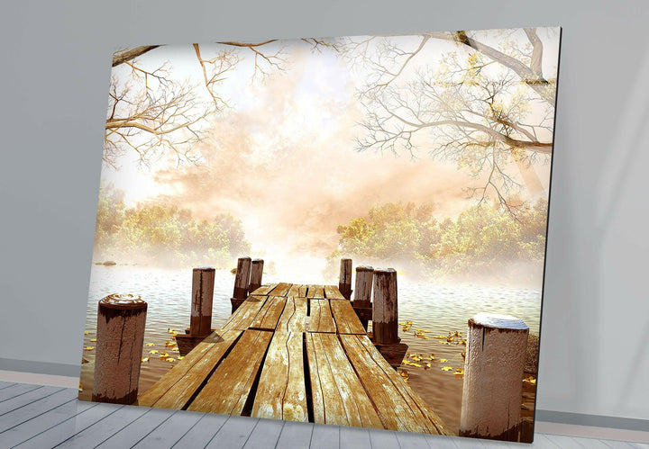 Tranquil Pier at Dawn – A Stunning Landscape on Tempered Glass

