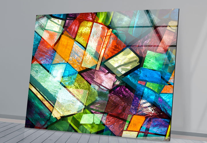 Stained Colorful Geometrics Glass Wall Art glass pictures for Wall, glass prints wall art