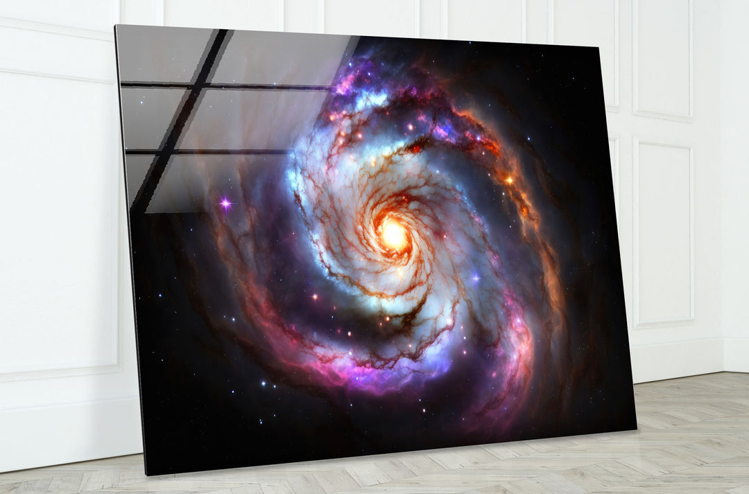 Galaktische Spirale Wandkunst – Lebendiger Weltraumnebel-Glasdruck 