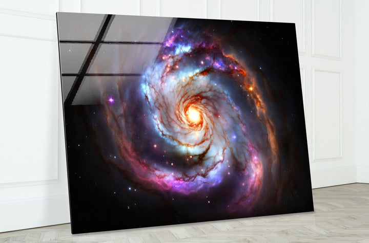 Galaktische Spirale Wandkunst – Lebendiger Weltraumnebel-Glasdruck 