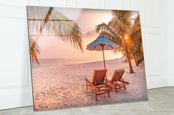 Tropical Beach Sunset Wall Art – Relaxing Seaside Glass Print