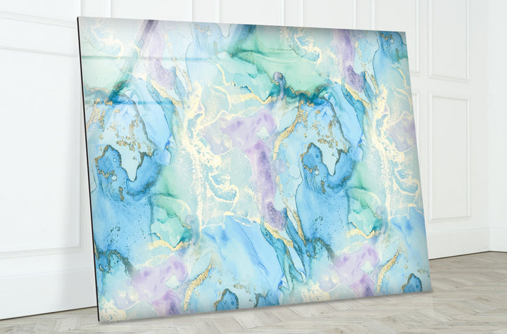 Pastel Blue & Lavender Abstract Wall Art – Marble Glass Print Decor