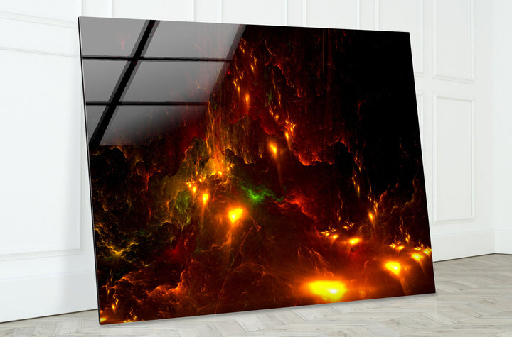 Fiery Nebula Wall Art – Deep Space Abstract Glass Print