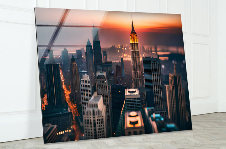 Empire State Building Wandkunst – NYC Skyline bei Sonnenuntergang Glasdruck 