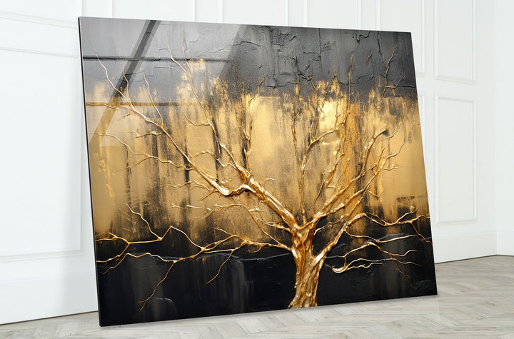 Gold Tree Wall Art – Elegant Abstract Nature Design on Glass