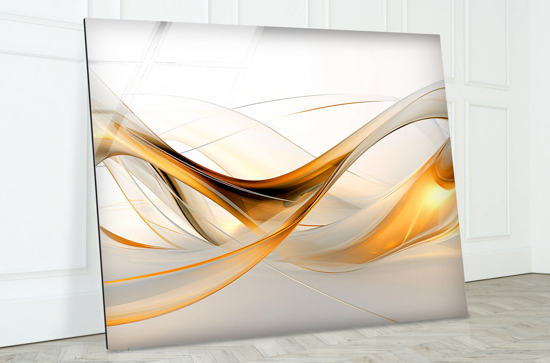 Golden Flow Abstrakte Wandkunst – Eleganter Glasdruck für modernes Dekor 