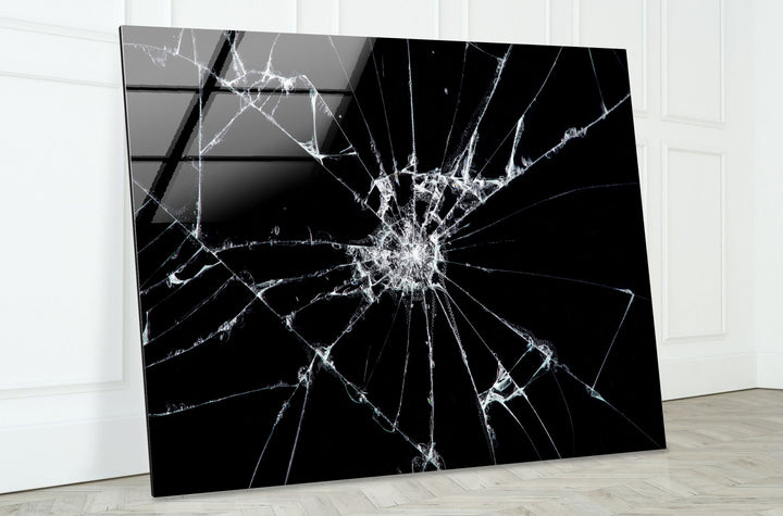 Wandkunst aus zerbrochenem Glas – Moderner abstrakter Druck in Schwarzweiß 