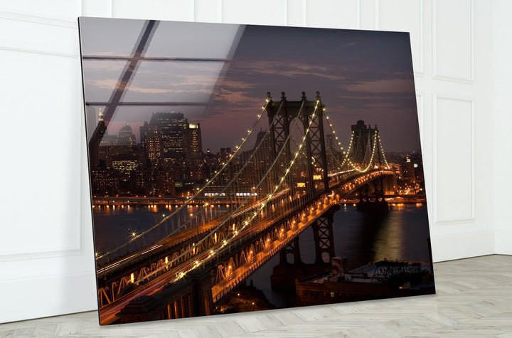 Brooklyn Bridge Glaswandkunst – Atemberaubender Nachtblick auf die ikonische
