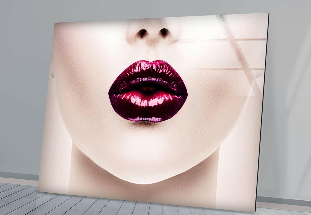 Rote Lippen Frau Cool Art Glas Wandkunst