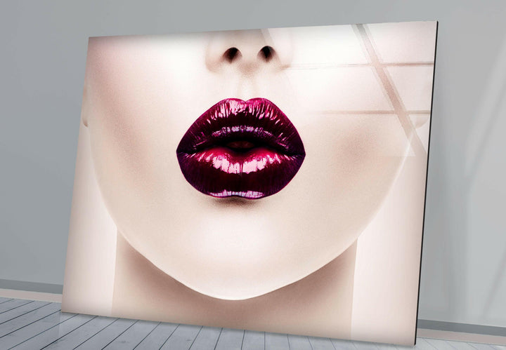 Rote Lippen Frau Cool Art Glas Wandkunst
