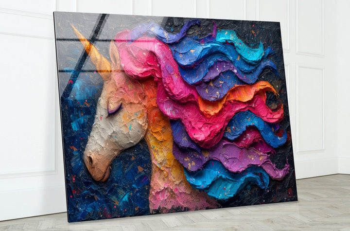 Rainbow Unicorn Glass Wall Art photo print on glass, prints on glass wall art
