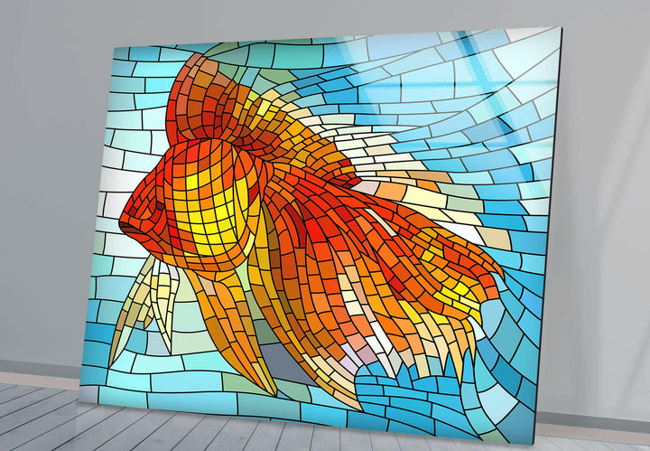 Mosaic Goldfish Glass Wall Art custom glass pictures, glass art prints