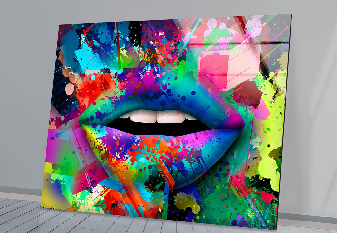 Wandbild „Farbspray-Lippen“ aus Glas