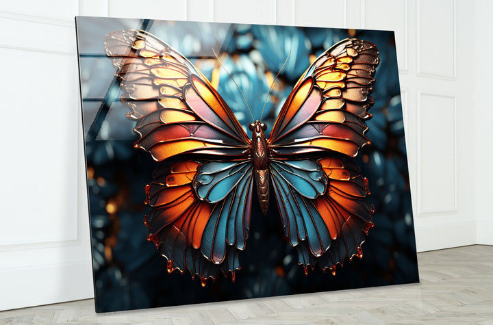 Metallische Schmetterlings-Wandkunst – Lebendiges Glasdruck-Dekor 