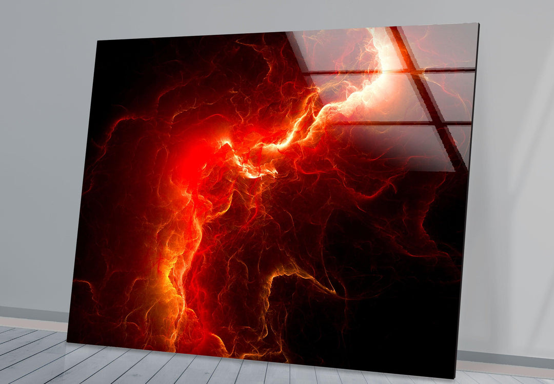 Red Storm with black background Abstract Glass Wall Art