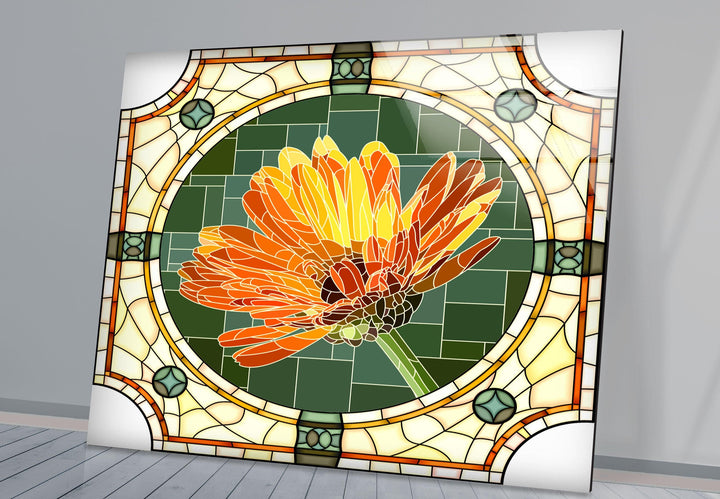 Stained Flower Orange Glass Wall Art glass pictures for Wall, glass prints wall art