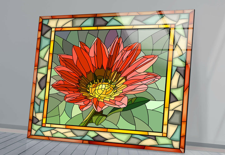 Red Mosaic Flower Stained Glass Wall Art glass photo prints, glass picture prints