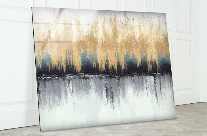 Modern Abstract Forest Wall Art – Neutral Gold Glass Print Decor