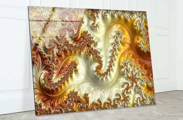 Goldene fraktale Wirbel Wandkunst – Abstrakter Spiralglasdruck 