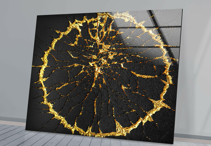 Golden Cracks Abstrakte Glaswandkunst