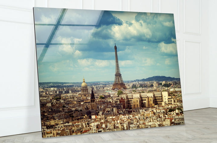 Paris Skyline Glass Wall Art – Iconic Eiffel Tower View with Cityscape