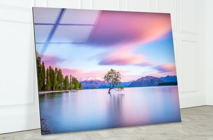 Lake Tree Landscape Wall Art – Serene Nature Scene Glass Print