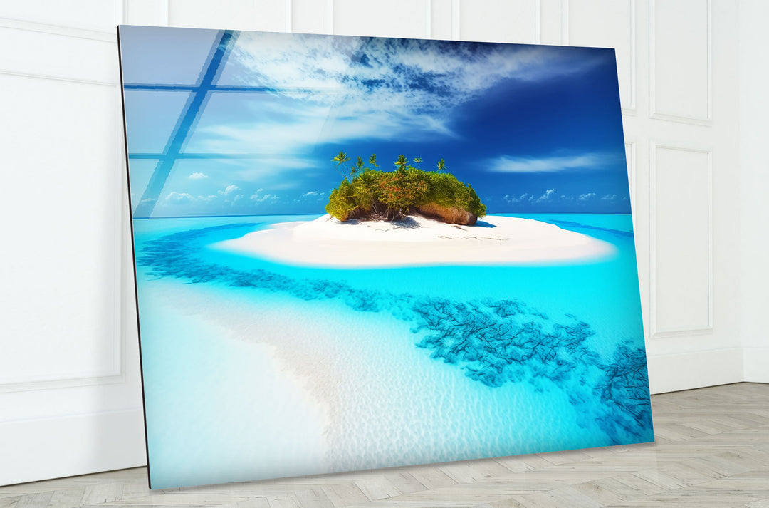 Tropische Inselflucht Wandkunst – Serene Beach Glasdruck 
