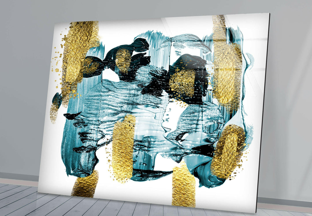 Gold illustration Abstract Style Glass Wall Art
