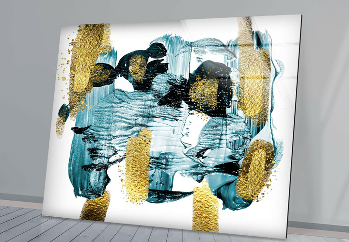Gold illustration Abstract Style Glass Wall Art