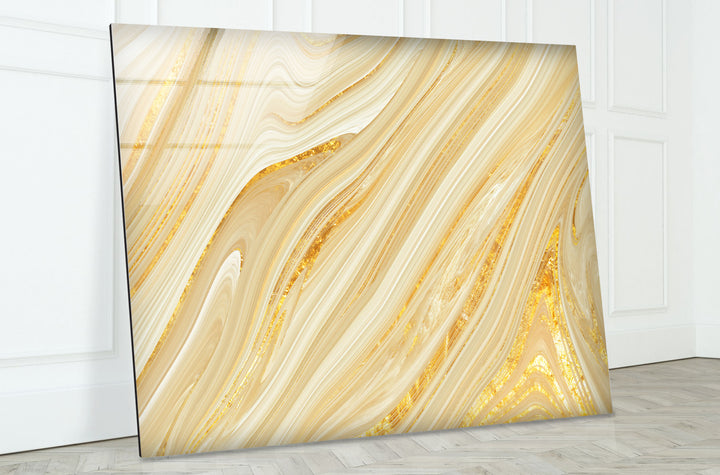 Golden Swirl Wall Art – Abstract Marble Glass Print for Luxe Spaces