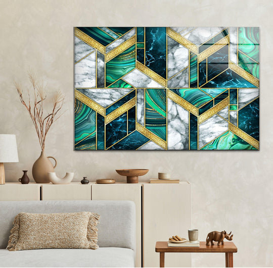 Geometric gold lines create abstract patterns on the expansive white textured wall art.