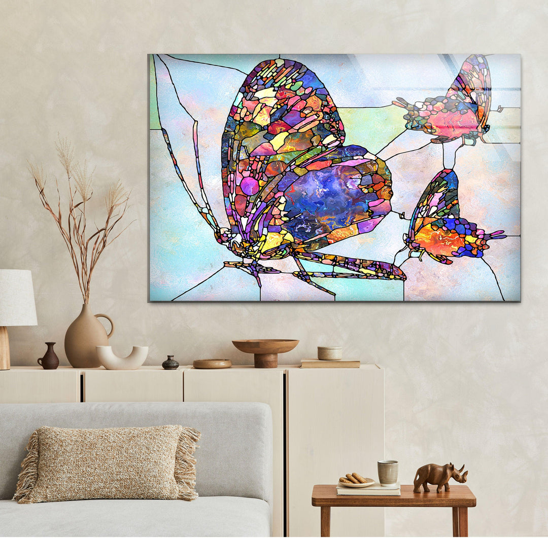Mosaic Butterfly Glass Wall Art photo print on glass, prints on glass wall art