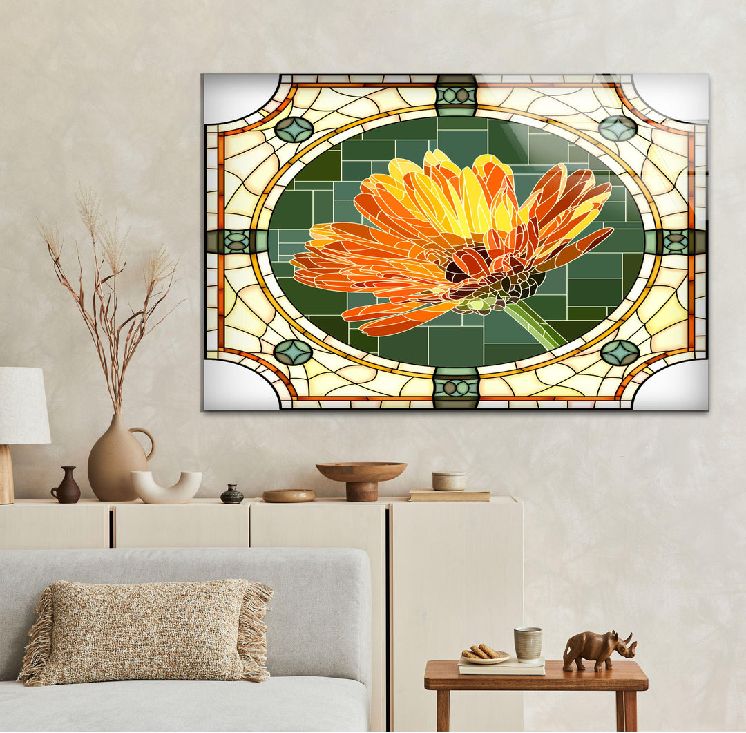 Stained Flower Orange Glass Wall Art custom glass pictures, glass art prints