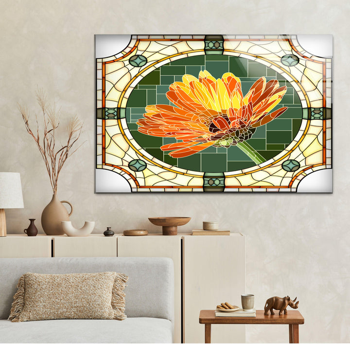 Stained Flower Orange Glass Wall Art custom glass pictures, glass art prints