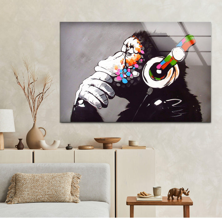 Glaswandkunst „Denkender Affe“