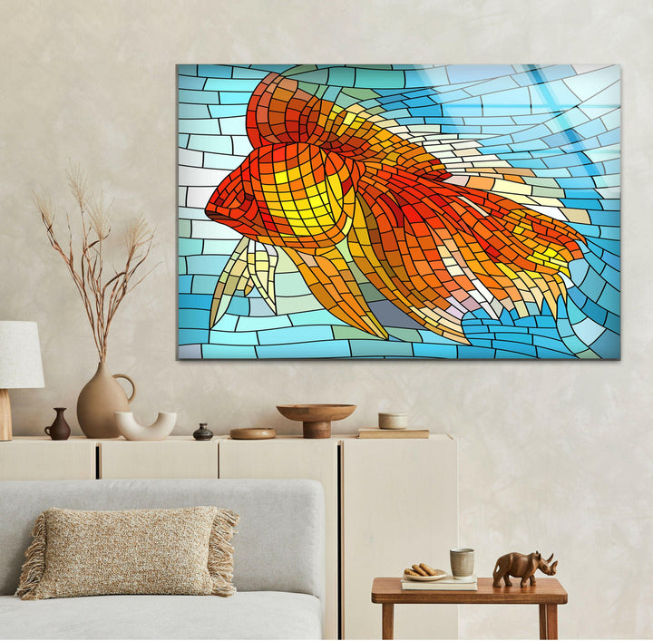 Mosaic Goldfish Glass Wall Art glass image printing, glass prints from photos