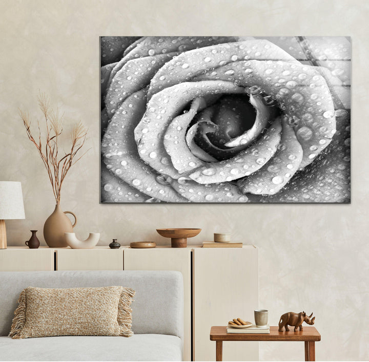 Black and White Rose Glass Wall Art, photo print on glass, prints on glass wall art