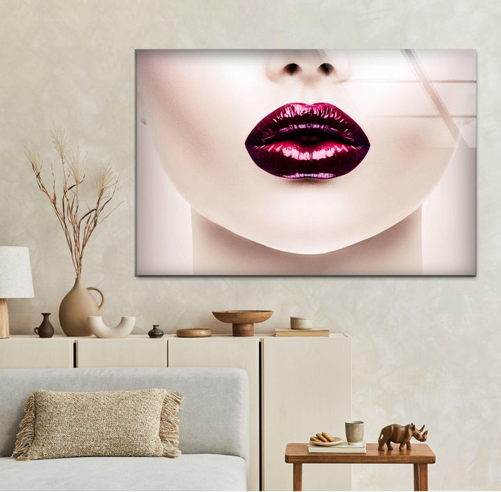 Rote Lippen Frau Cool Art Glas Wandkunst