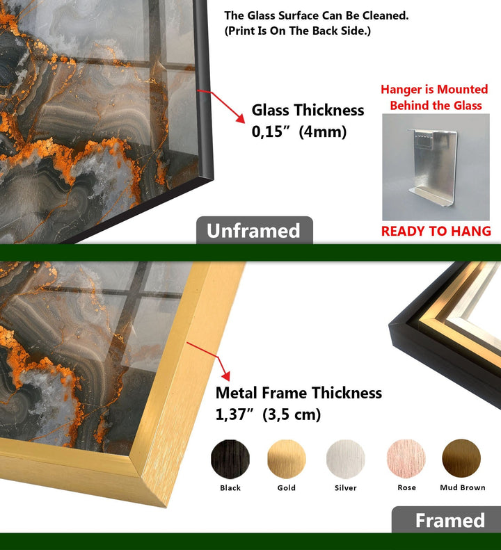 Wanddekoration aus Glas in Marmorgrau und Holz