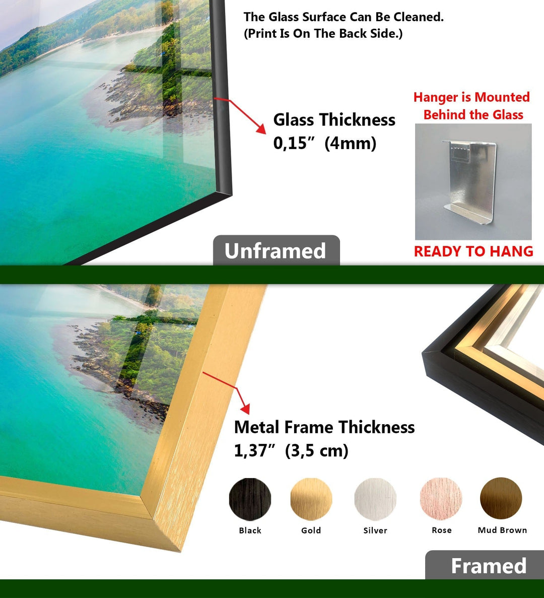 Tropische Land- und Ozean-Wandkunst aus Glas