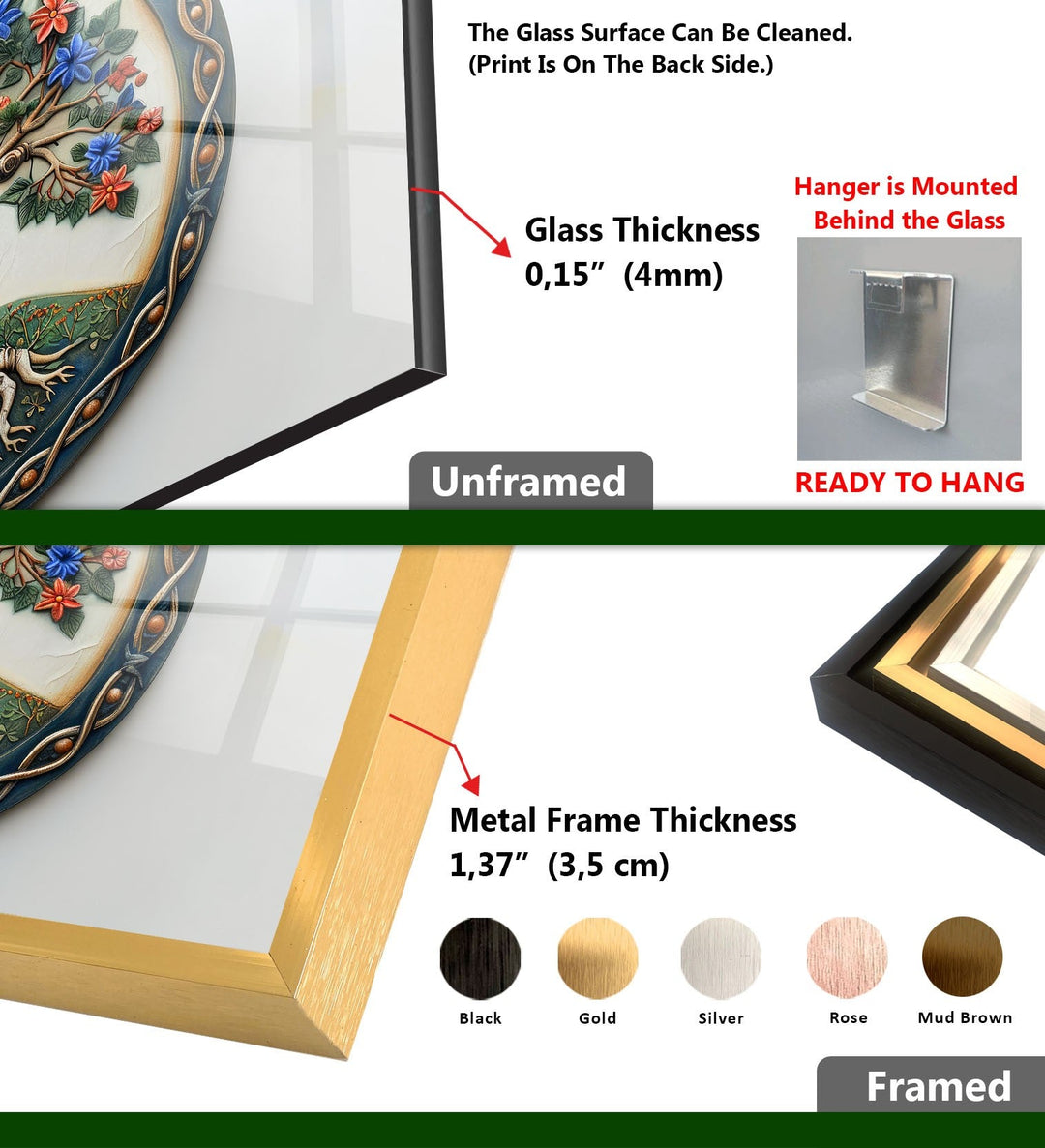 Kreisförmige grüne Baumkunst aus Glas als Wandkunst