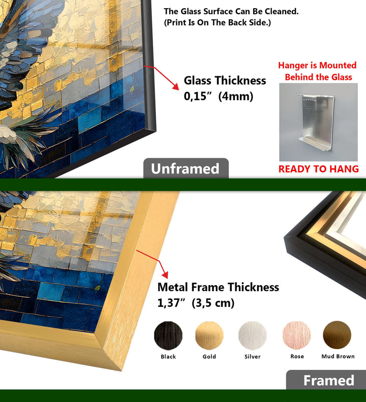 Golden Ascent – ​​Reiher im Flug – Glaswandkunst