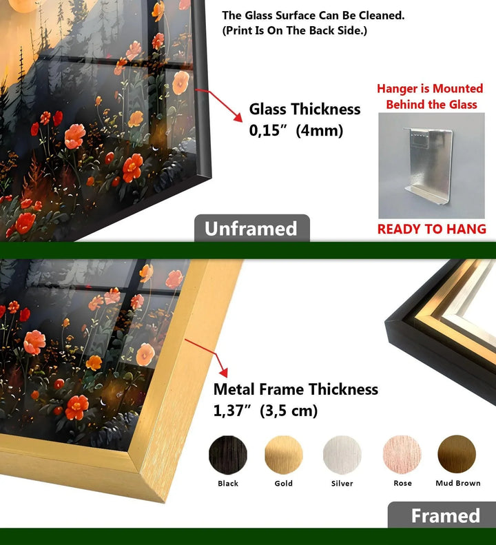 Full Moon & Flowers Glass Wall Art - MyPhotoStation