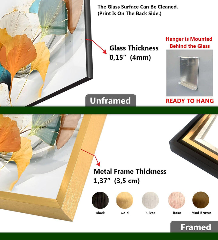 Türkis &amp; Orange Blumen Glas Wandkunst