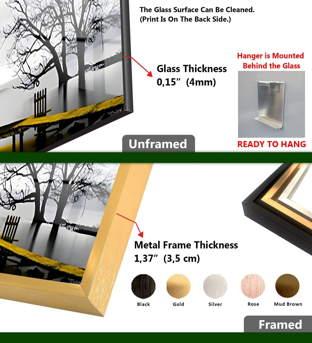 Schwarz-weiße Glaswandkunst mit Dock und Vögeln
