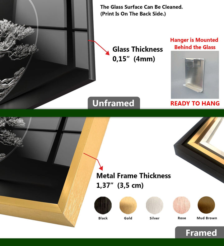 Bonsai Tree Silver Glass Wall Art